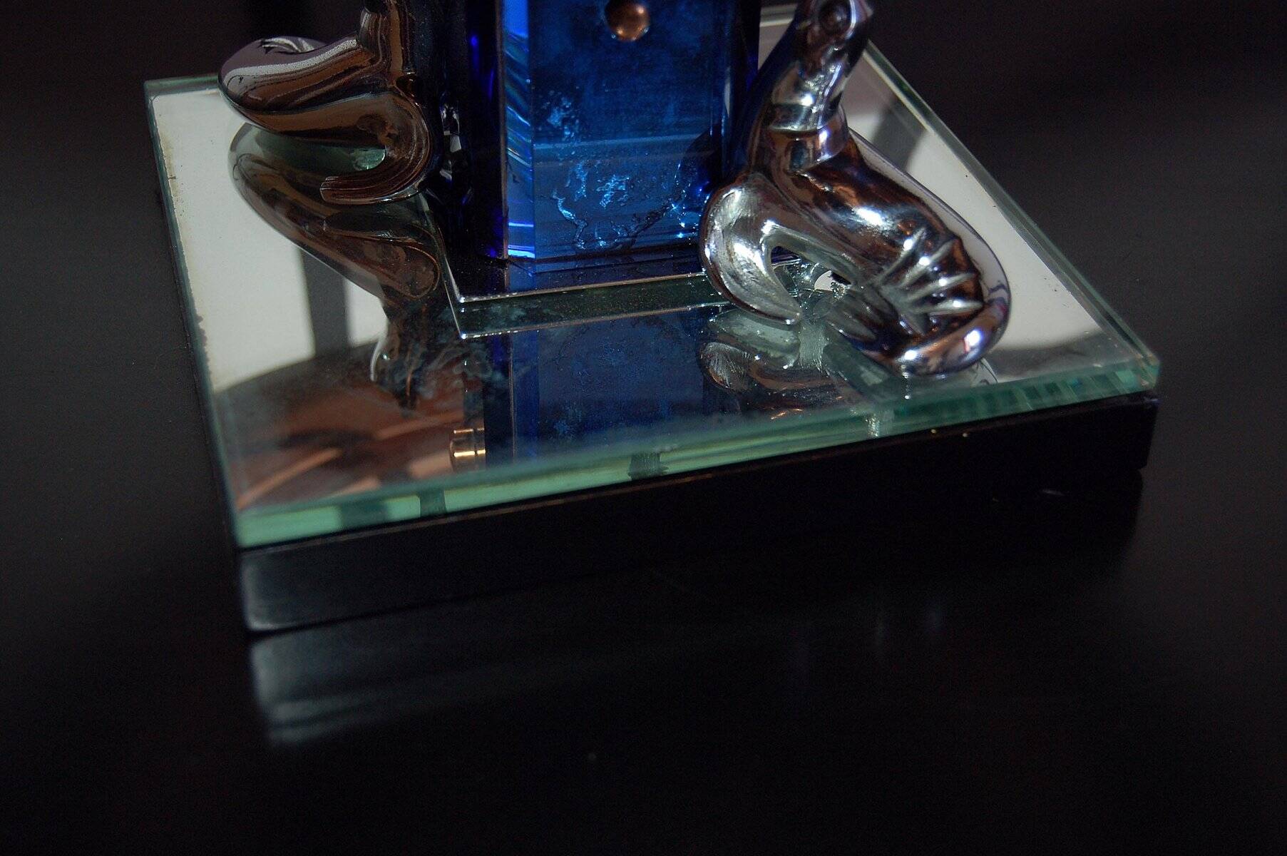 Art Deco Bronze and Stained Glass Centerpiece from Buschi, 1930s