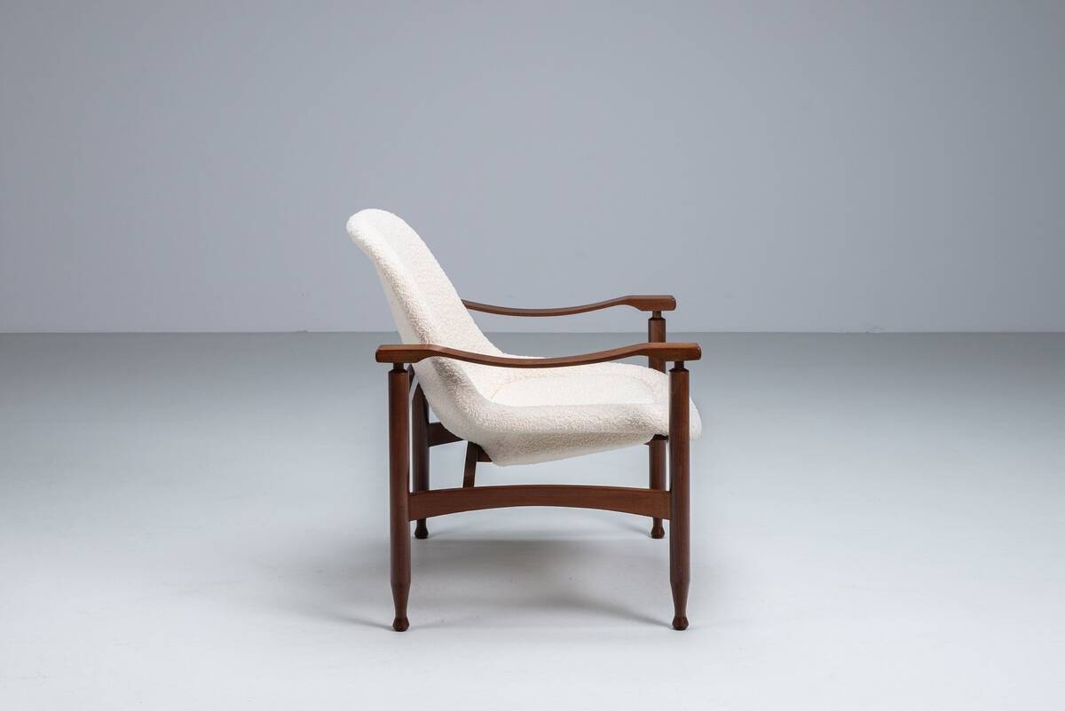 “Tiki” lounge chair in teak and bouclé Busnelli Italy 1960