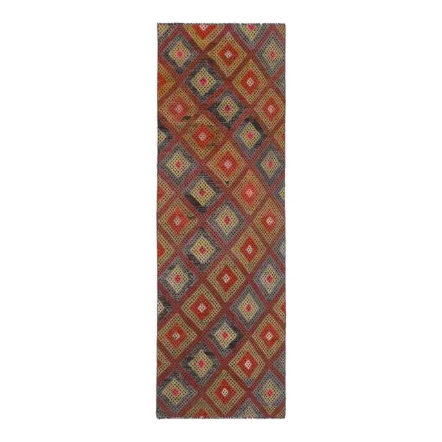 1970s Vintage Turkish Oushak Handmade Wool Cotton Red Runner Rug 78x224