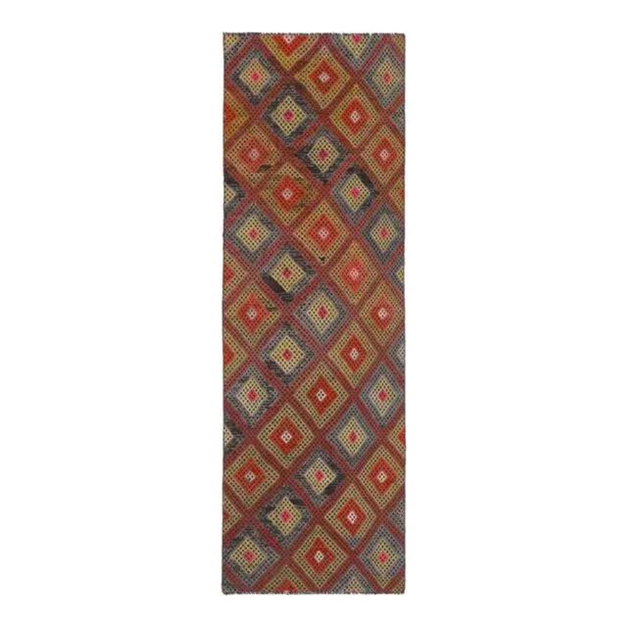 1970s Vintage Turkish Oushak Handmade Wool Cotton Red Runner Rug 78x224