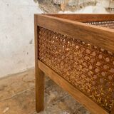 Vintage wooden and cane planter