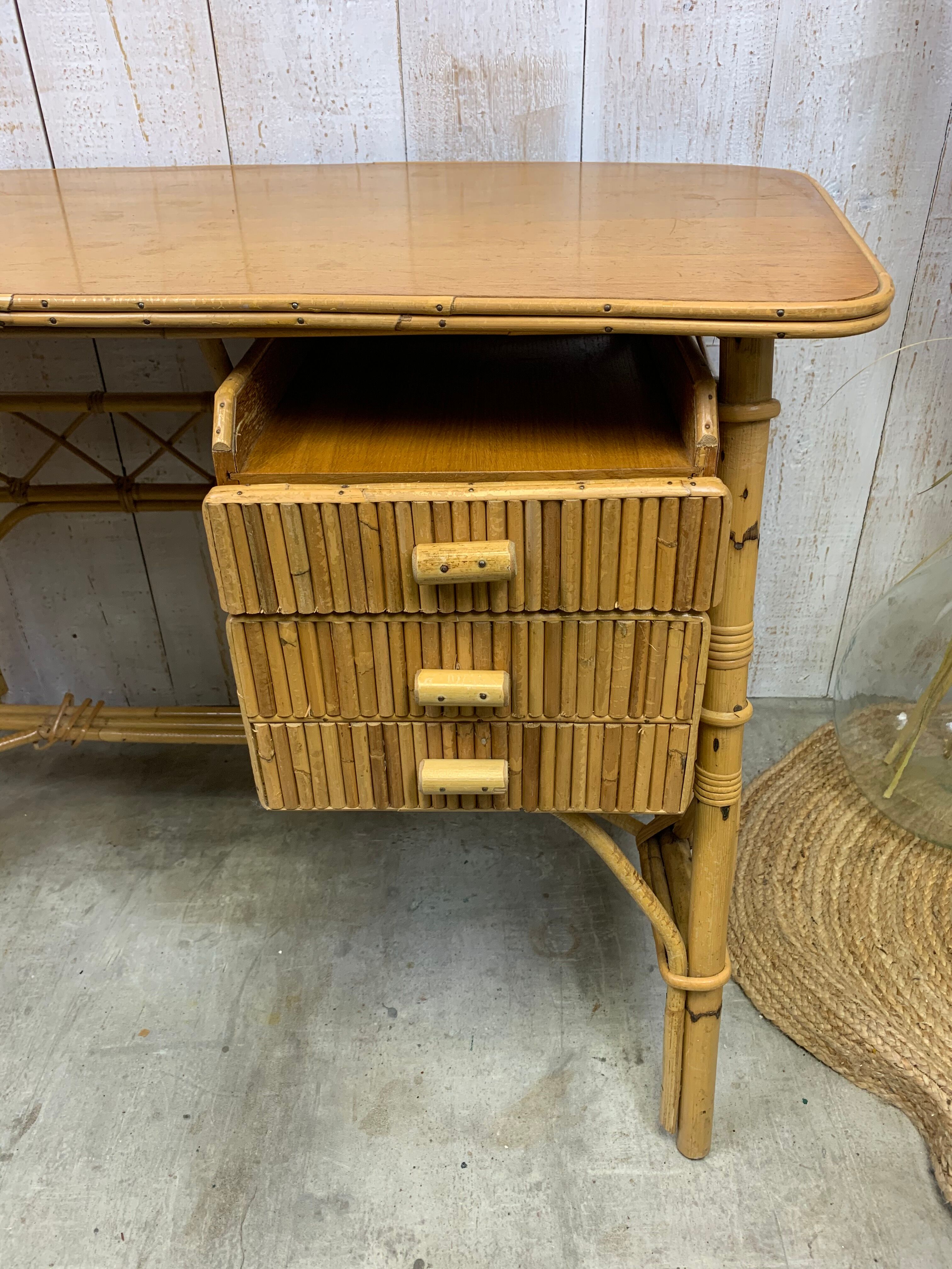 Louis Sognot rattan desk