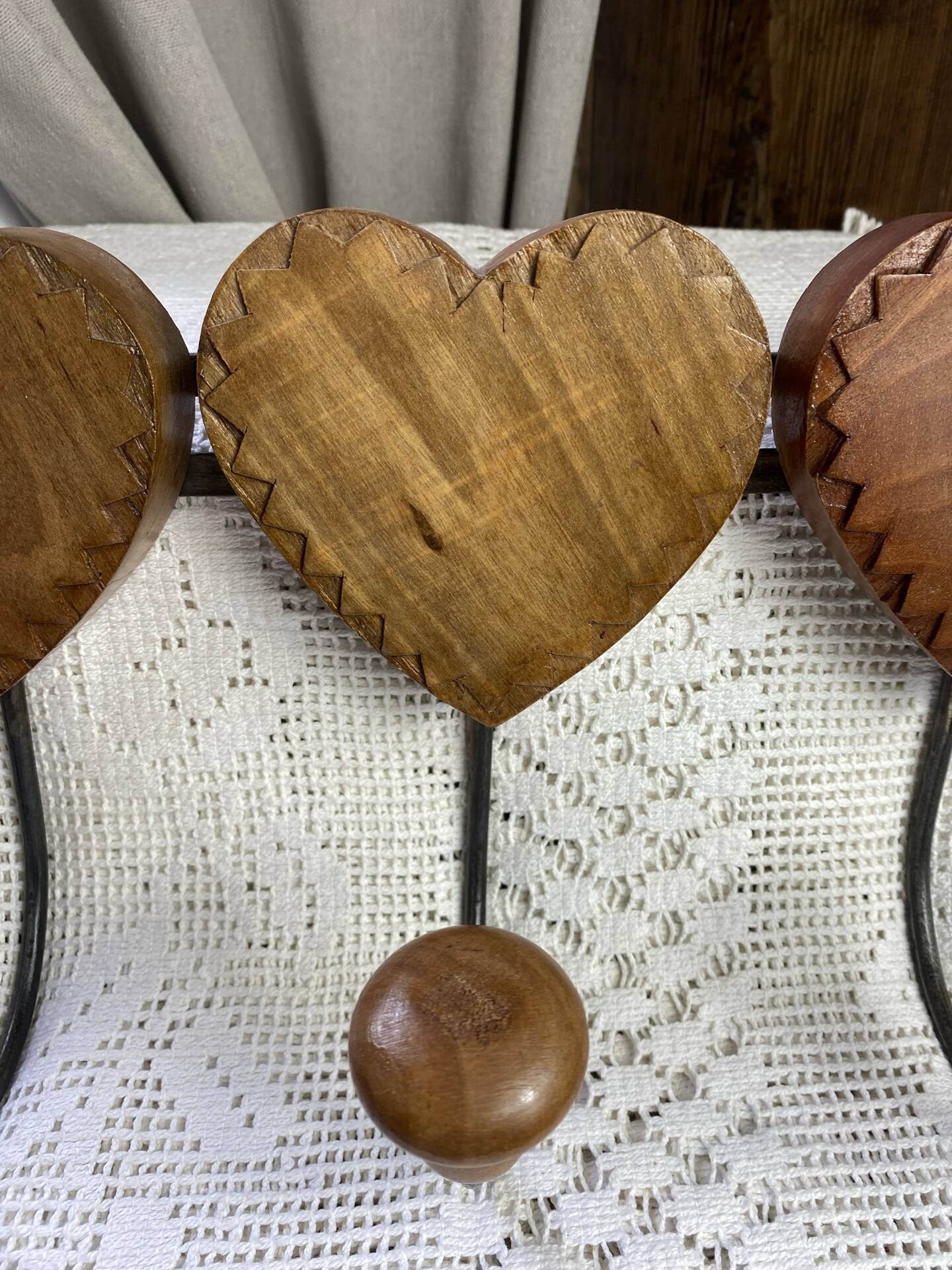 Wall-mounted coat rack, wooden hearts