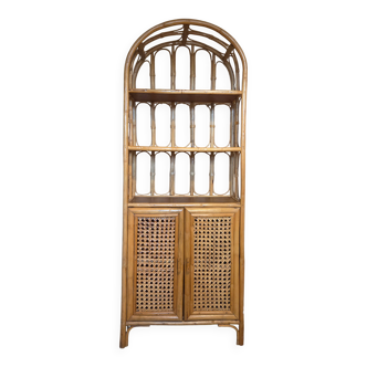 Bibliothèque en bambou, rotin et cannage