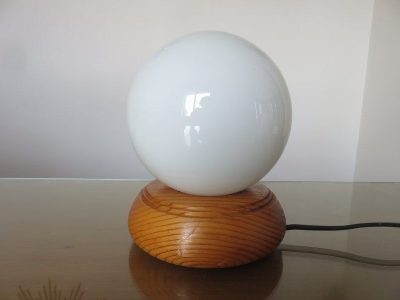 Scandinavian lamp in wood and white opaline ball 70s