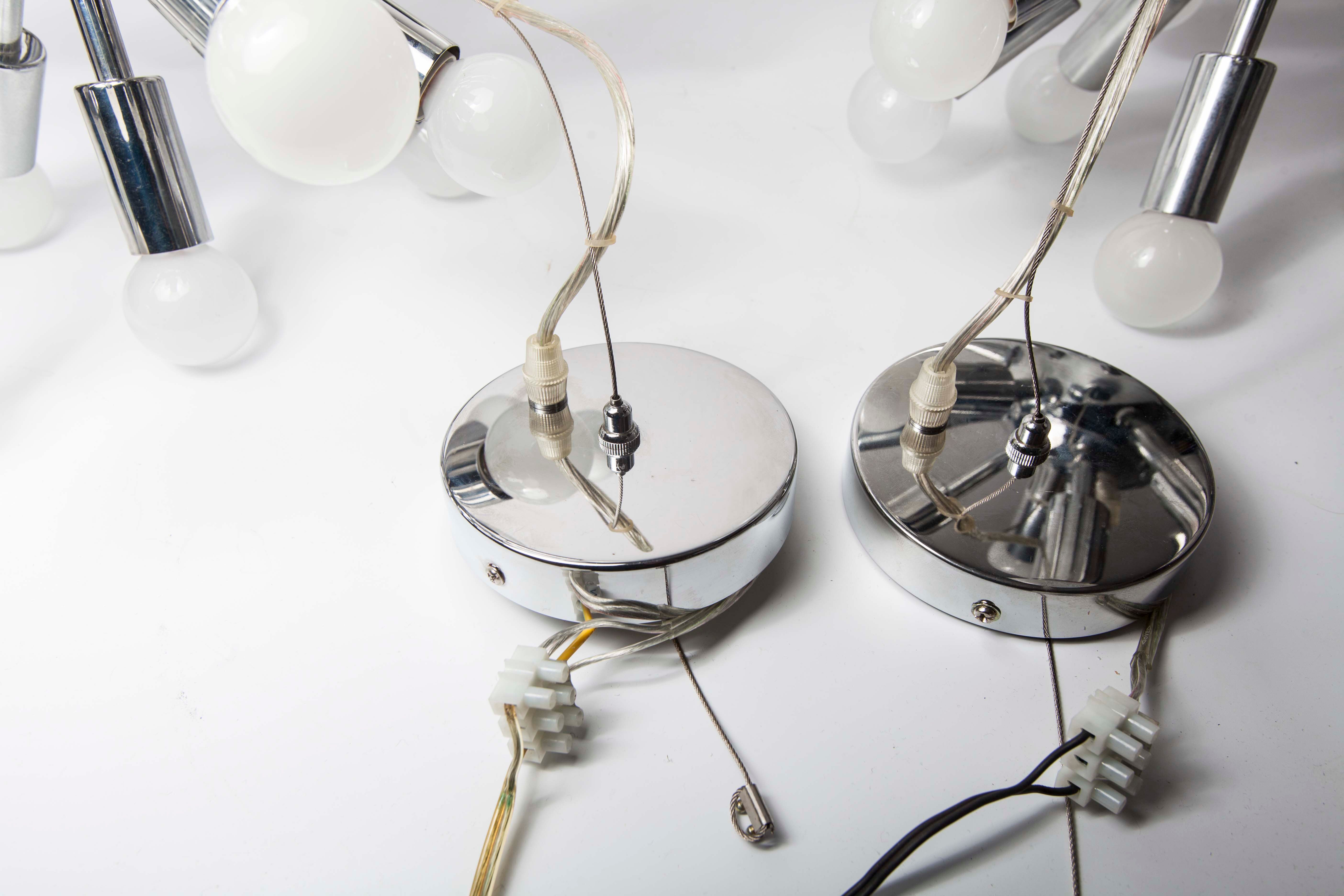 Pair of vintage chrome Sputnik chandeliers