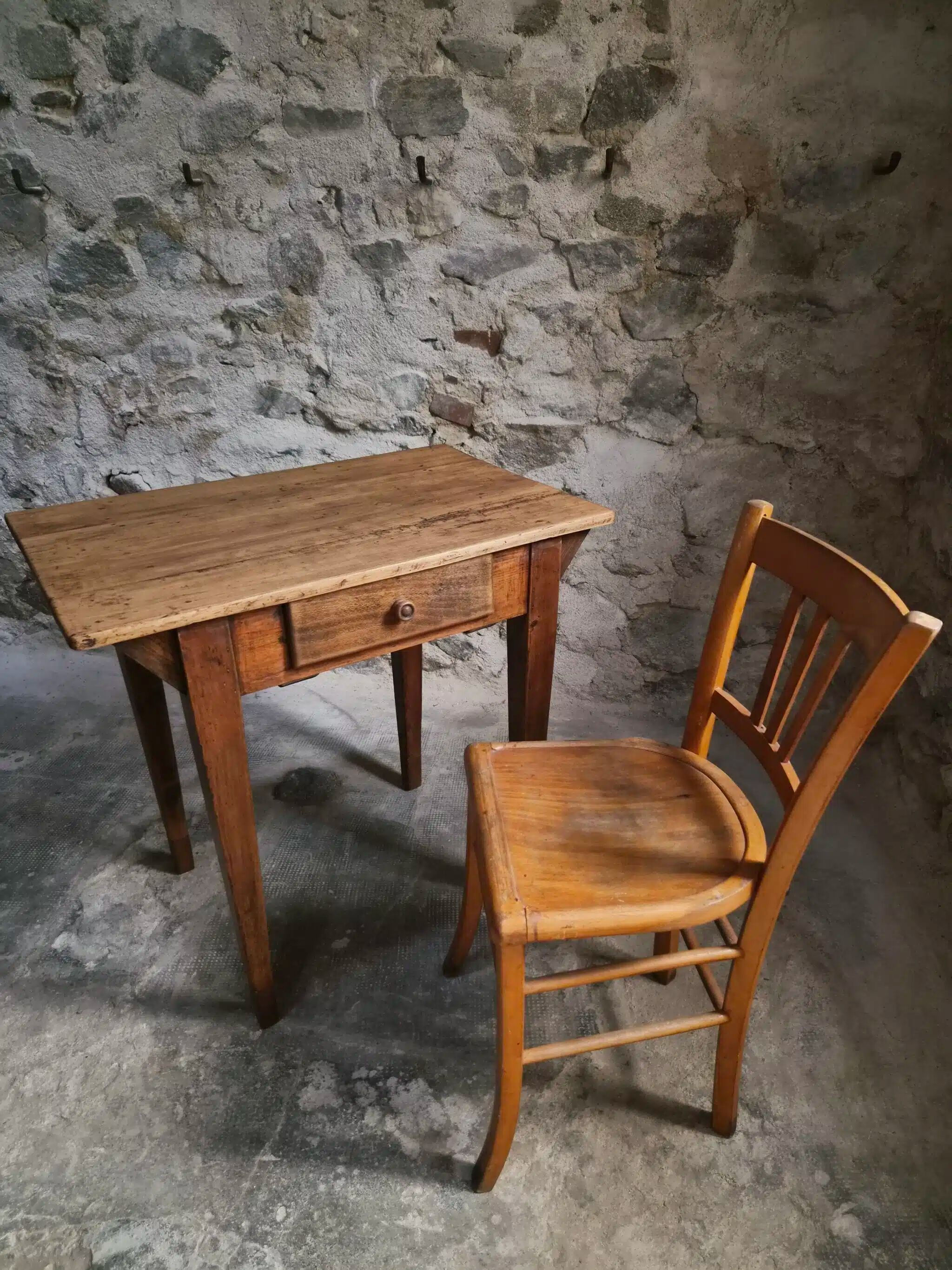 Compact French work table with bistro chair | Table circa 1900 | Chair circa 1950