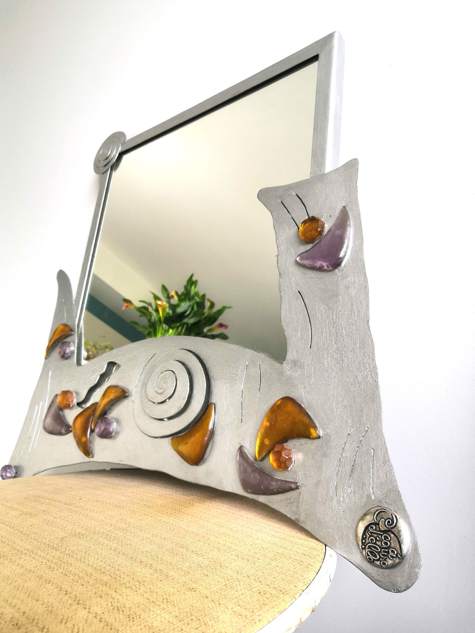 Miroir forme libre design "A Cause d'elle" années 90