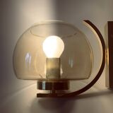 Brass and smoked glass arc wall lights. 1970