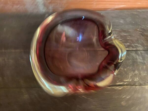 Cendrier ancien murano sommerso verre rose made in italy vintage