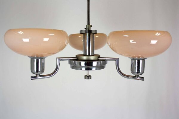 Lustre Art Déco Bauhaus chromé de Napako, ancienne Tchécoslovaquie, 1940