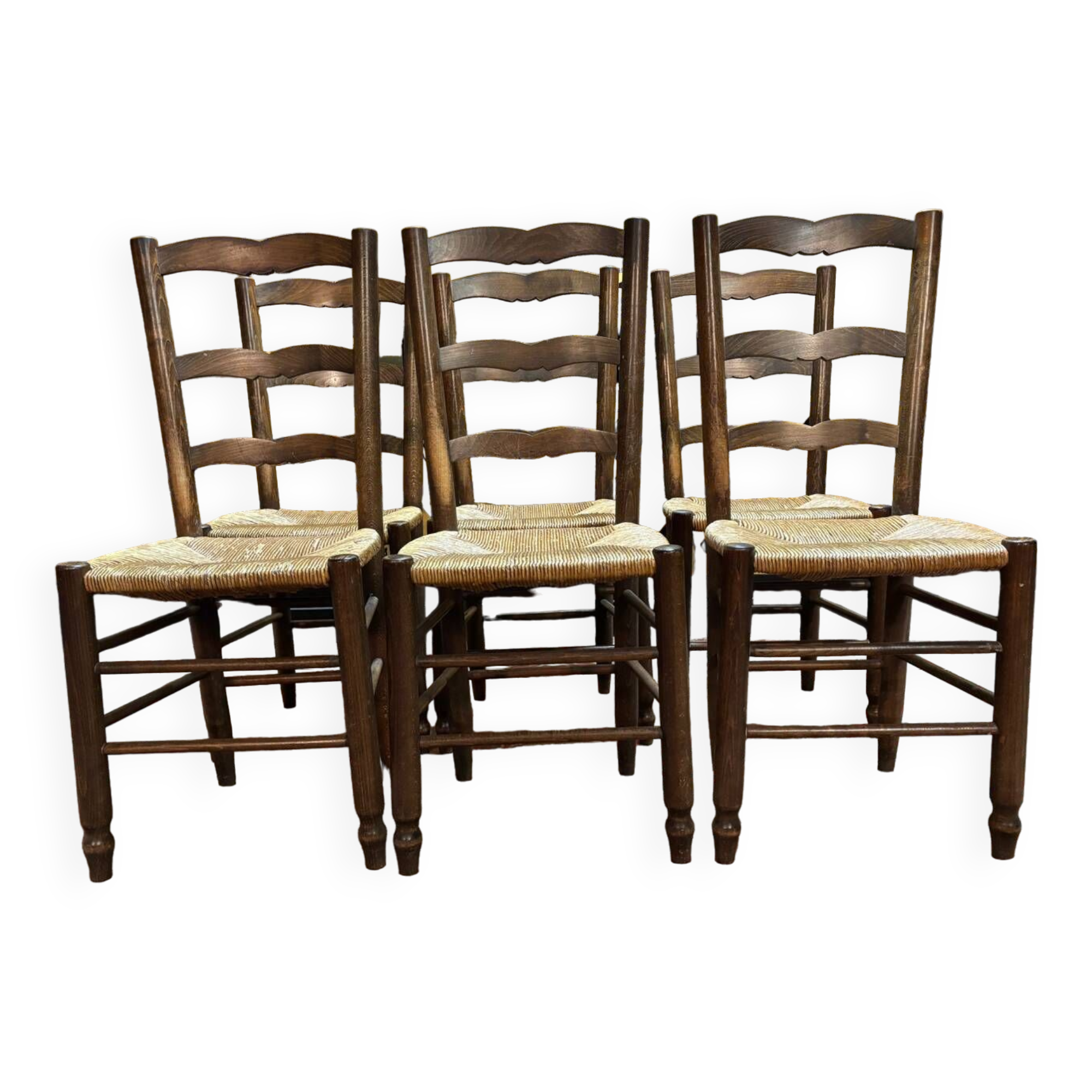 6 brutalist straw chairs
