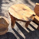 Salon 2 fauteuils & table basse en orme design brutaliste 1950