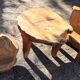 Living room 2 armchairs & coffee table in elm brutalist design 1950