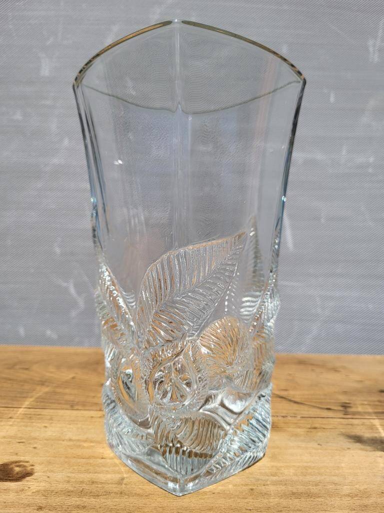 Vase floral feuillagé "Prévert" verre France
