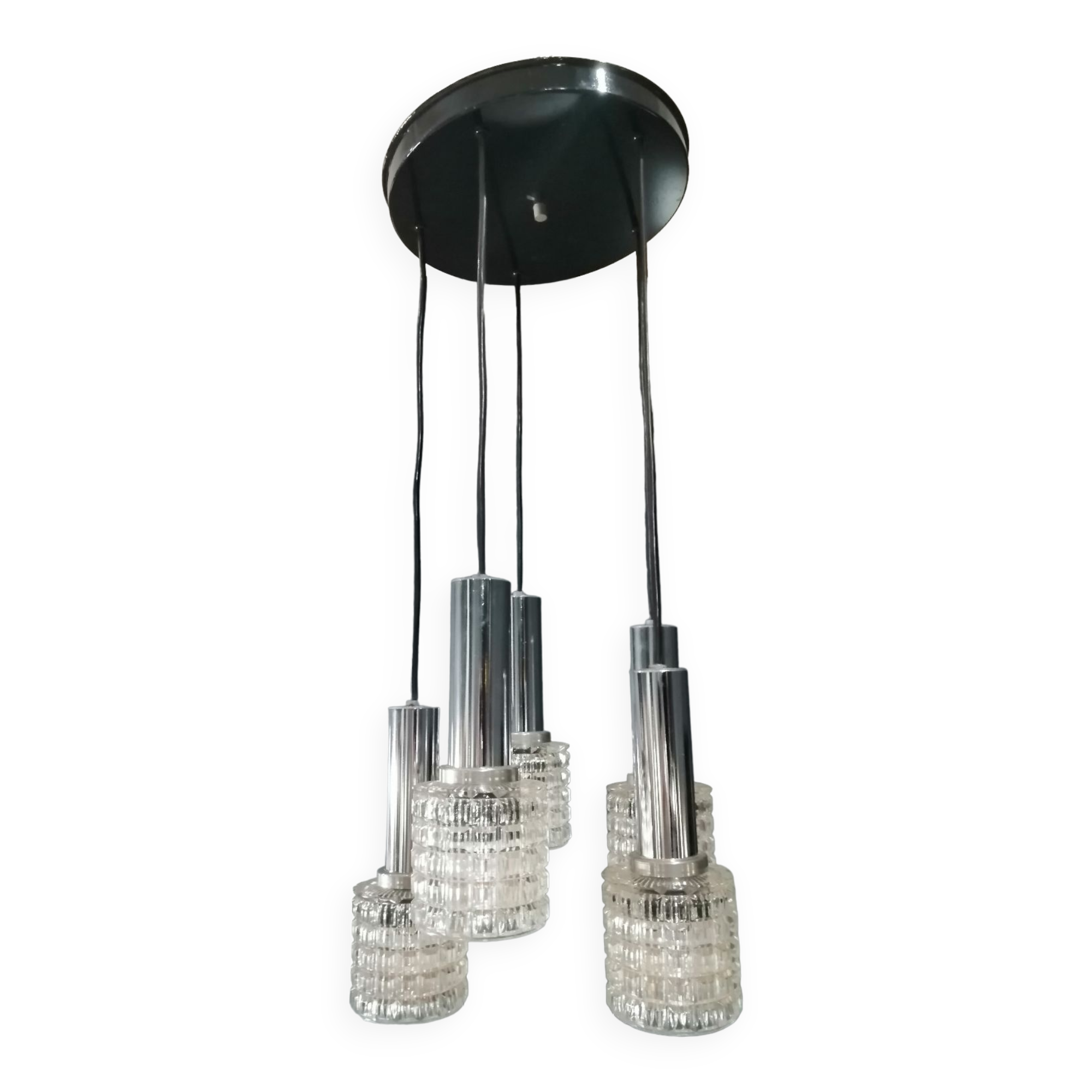 Glass and chrome chandelier by Massive Belgium