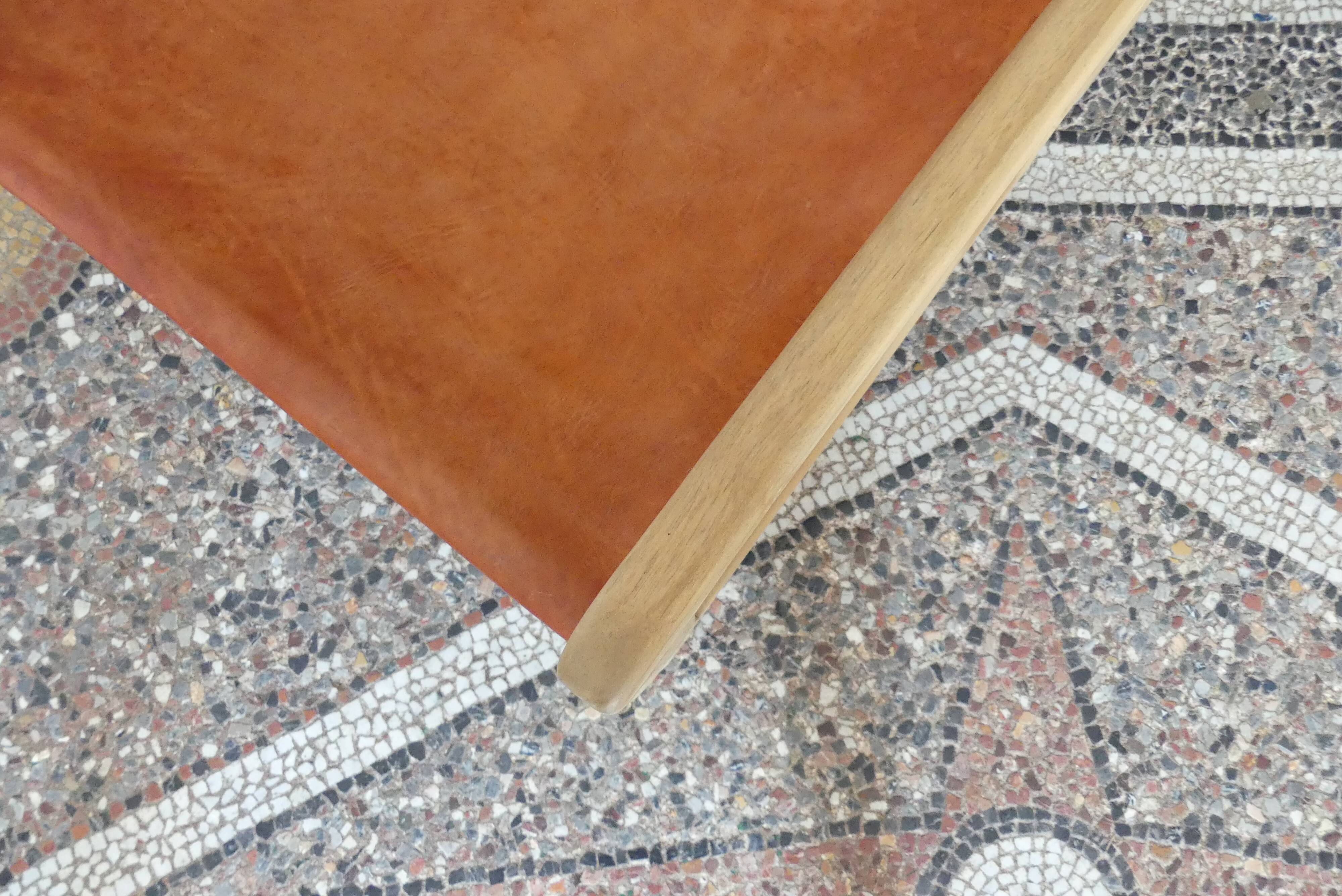 Havana armchair in teak and cowhide leather