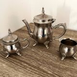 Service à thé 3 pièces égoïste 1 personne en métal argenté ou inox ancien