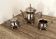 3-piece tea service for one person in silver-plated metal or vintage stainless steel.