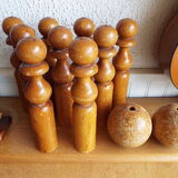 Set of 9 turned wooden pins