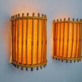 Pair of rattan wall lights, France, 1960