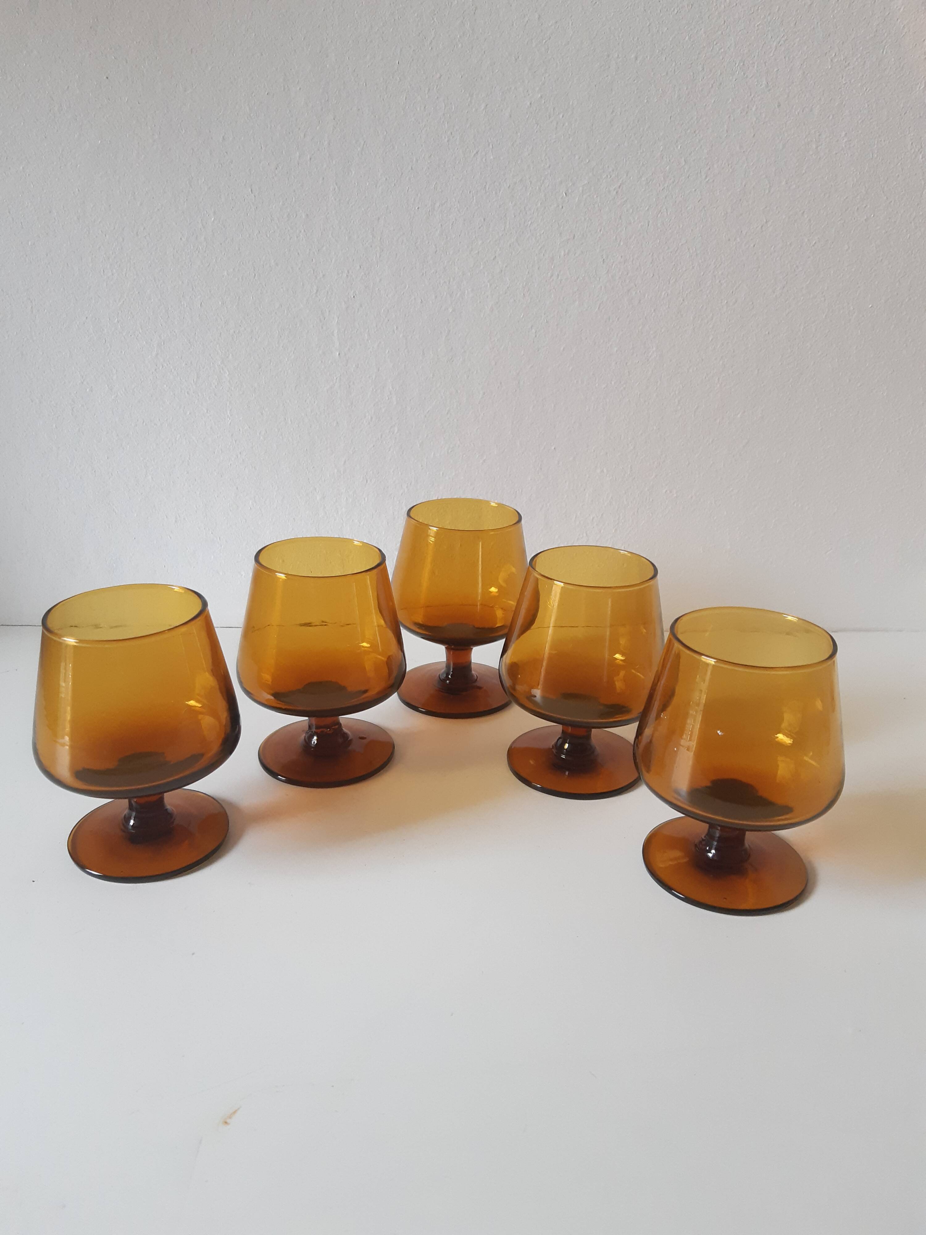Set of 5 vintage amber liquor glasses