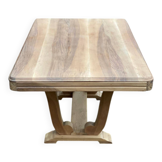 Extendable rectangular Art Deco dining table, renovated in raw wood, 200cm