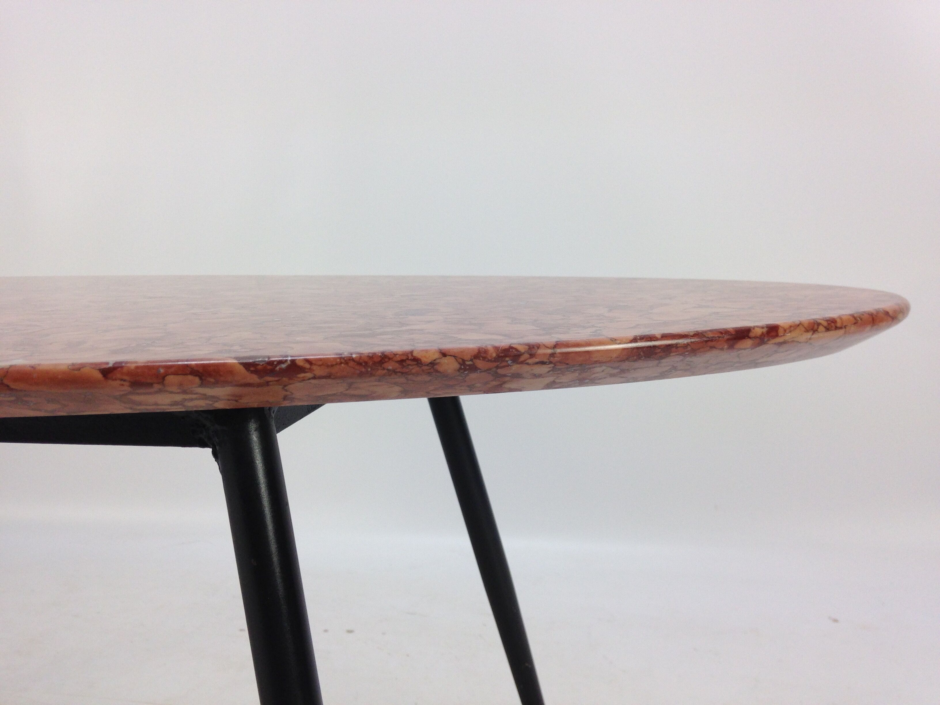 Italian Midcentury Coffee Table with Marble Top and Brass Feet, 1950s