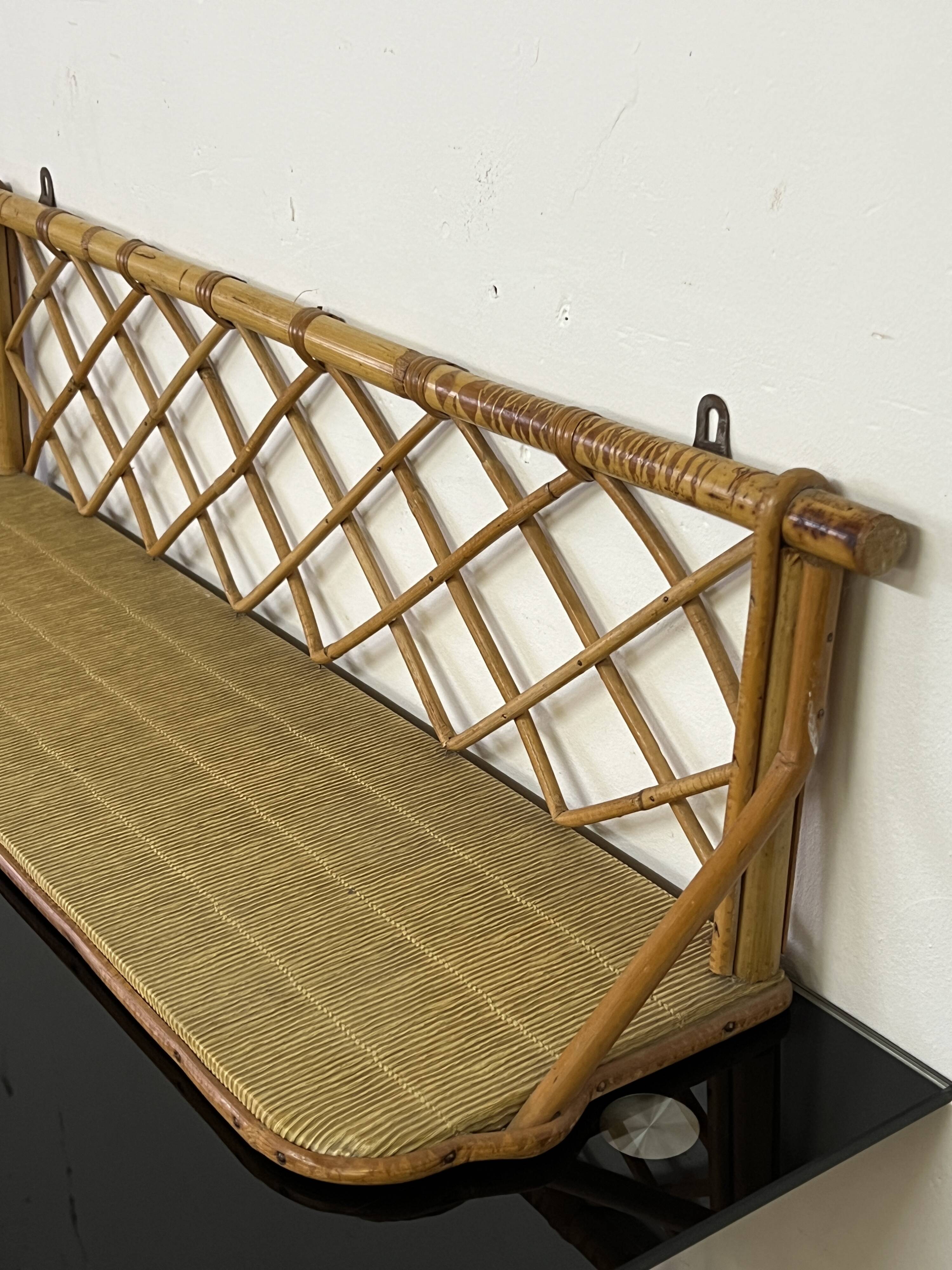 Vintage rattan wall shelf