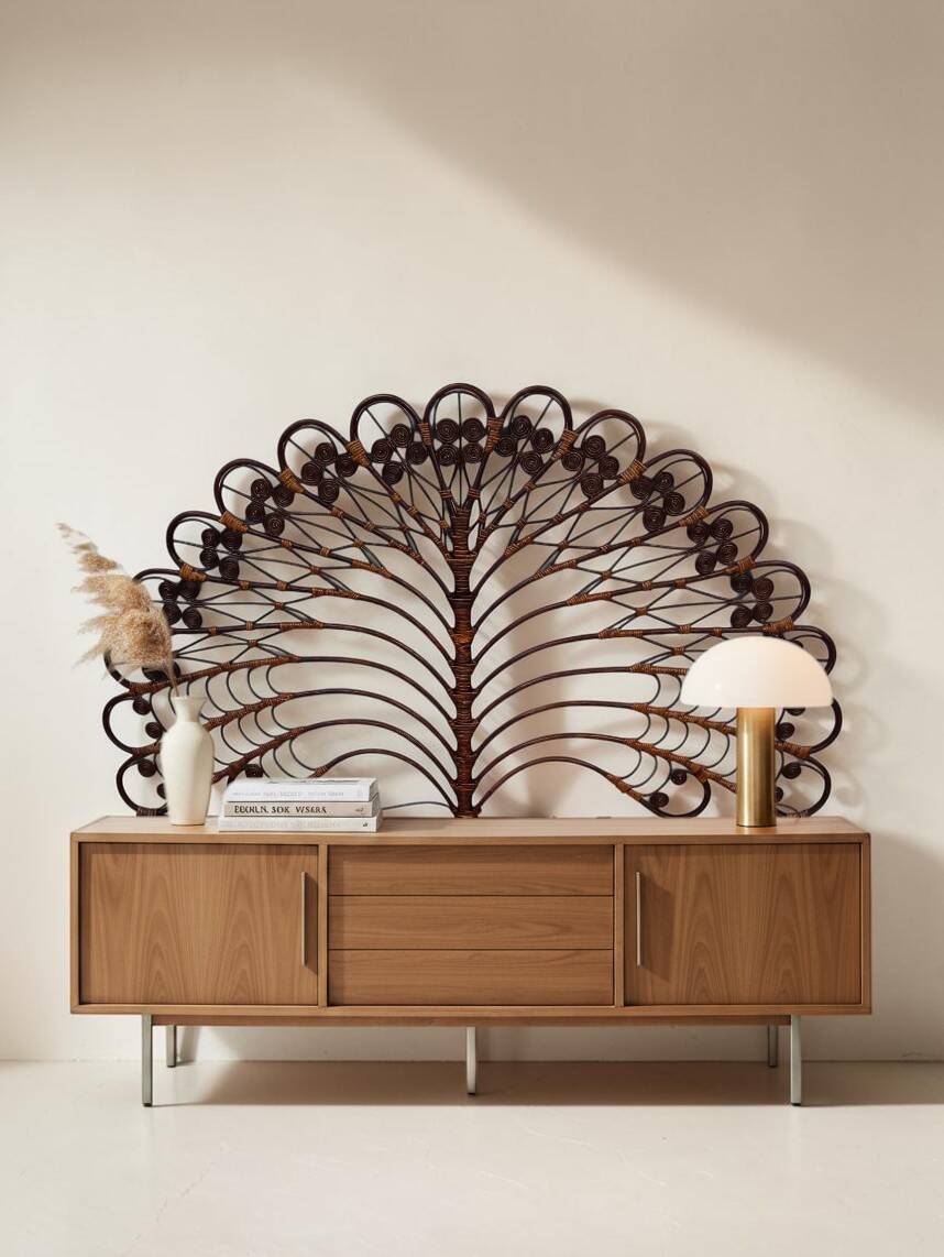 Large "Peacock" rattan headboard – Peacock model – France, 1970s