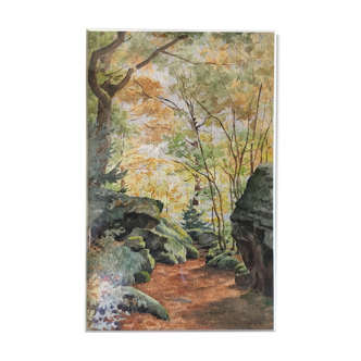 Table Aquarelle of the beginning of the 20th century: "Forest of morvan"