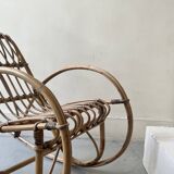 Child's rocking chair in rattan/bamboo, France 1950.