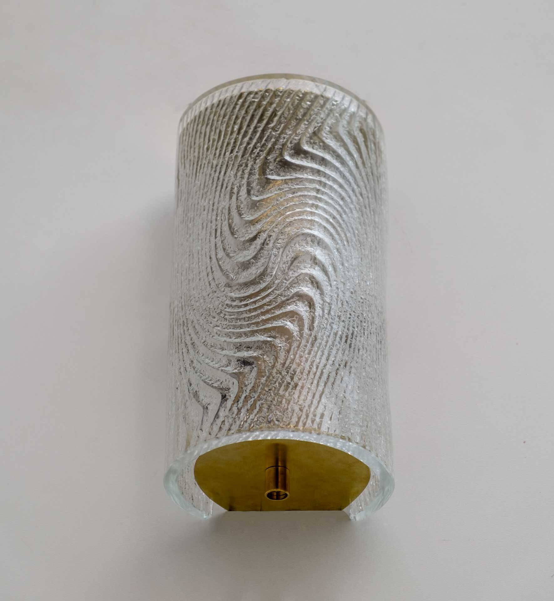 Pair of Modern Italian Murano Glass and Brass Wall Sconces "Corteccia", 80s