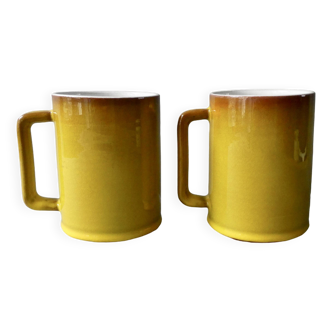 2 ceramic mugs by Paul Badié, Brague pottery, 70s