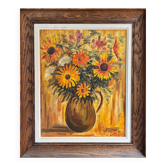 Tableau : huile sur toile - nature morte au bouquet de fleurs
