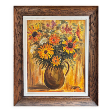 Painting: oil on canvas - still life with bouquet of flowers