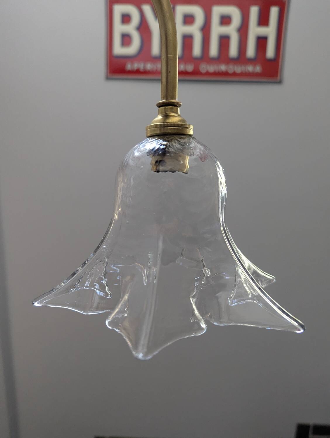 Antique swan neck wall lamp with brass and porcelain tulip lampshade