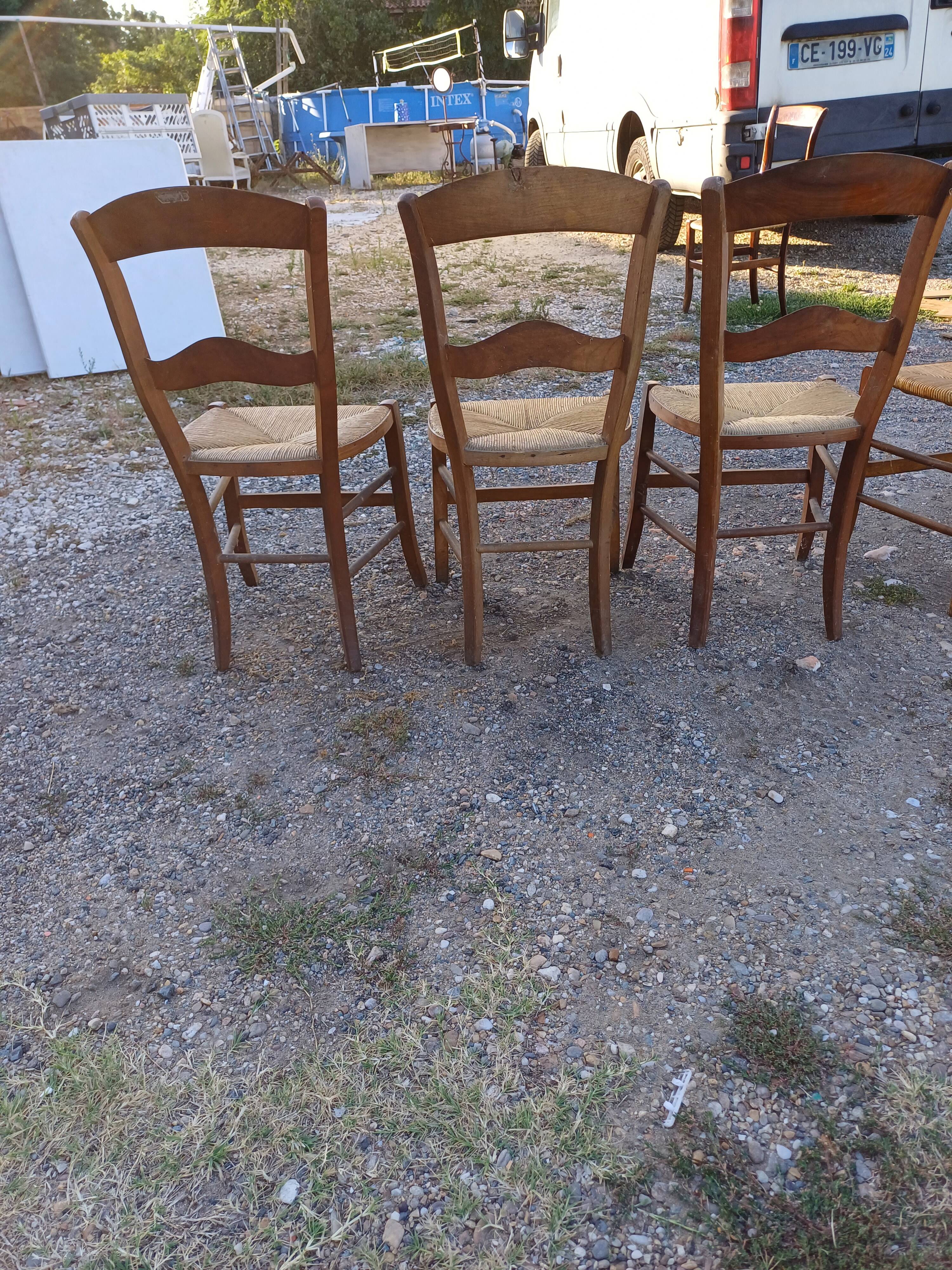 6 Old Straw Chairs