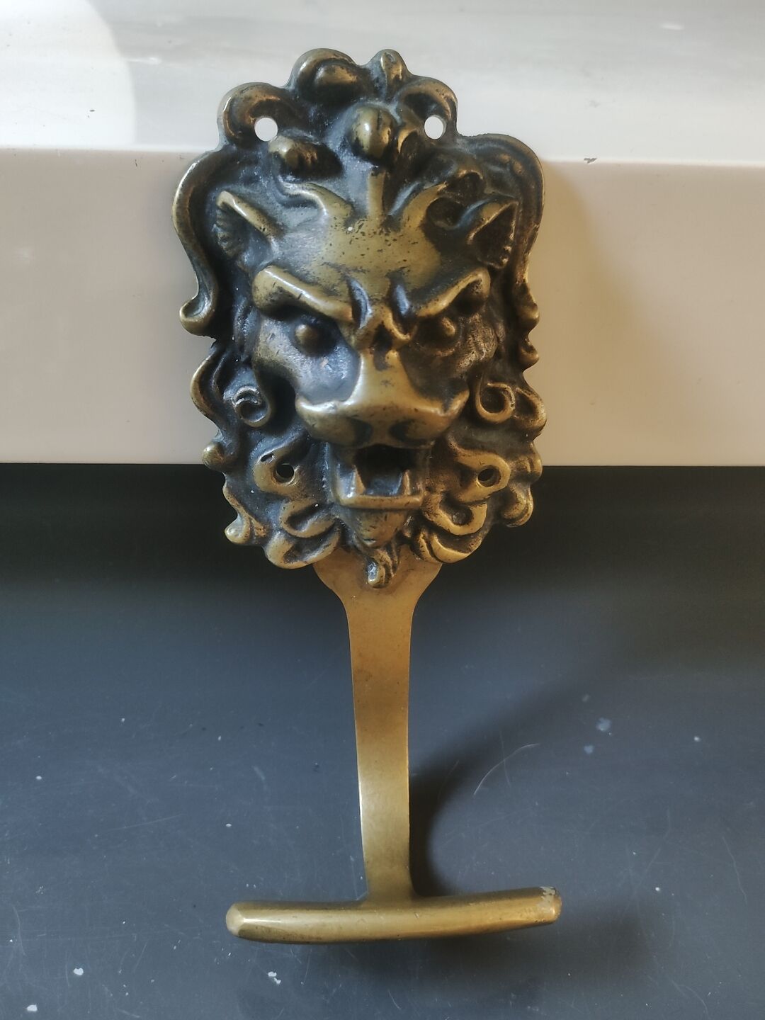 Art Deco Lion Head Wall Coat Rack/Hook. In gilded bronze/19cm