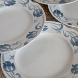 6 flat plates - Antique tableware set 82 pieces Sarreguemines earthenware Art Nouveau style