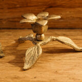 Pair of brass candle holders, flowers