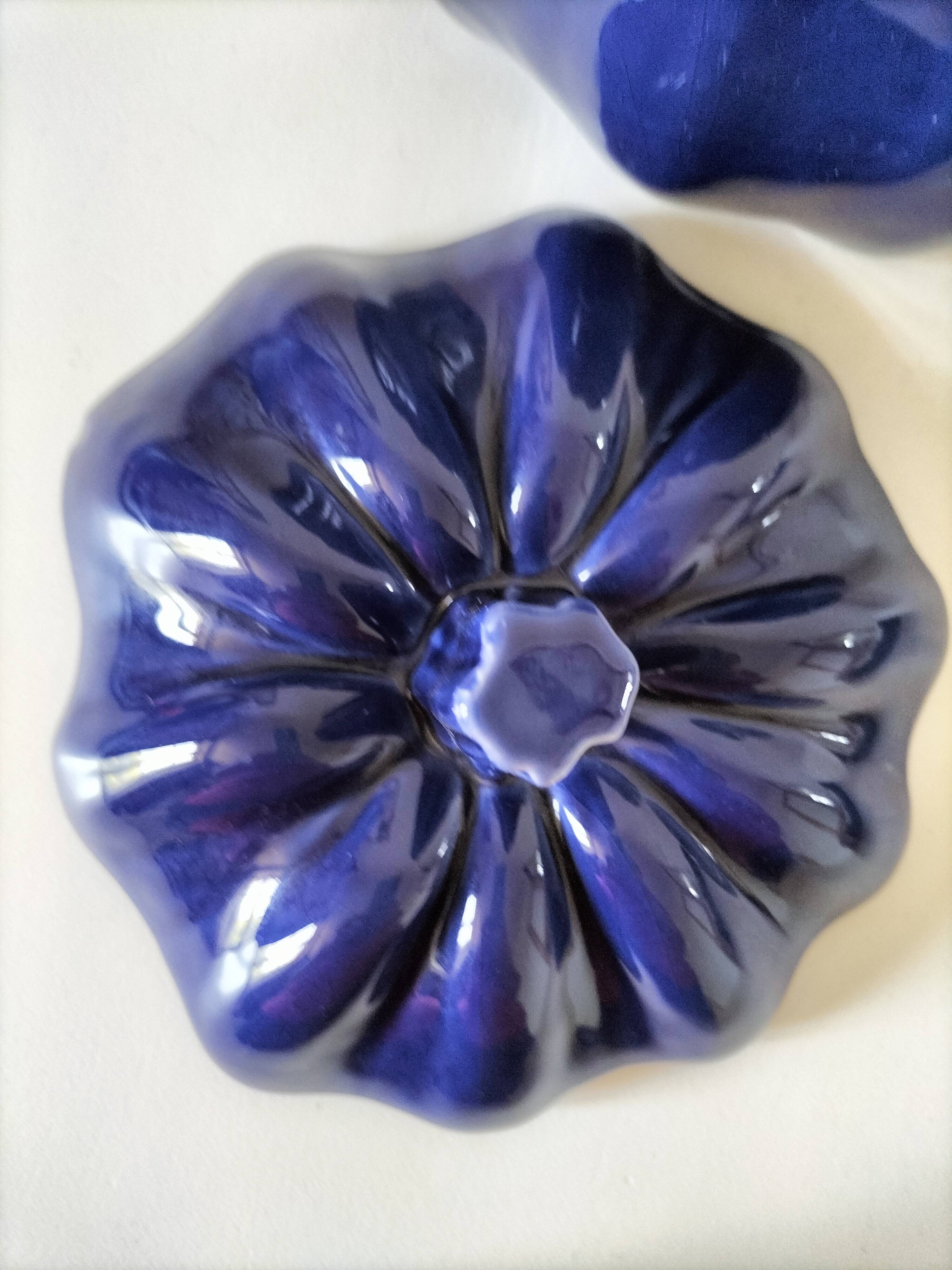 Large vintage soup tureen in glazed ultramarine ceramic