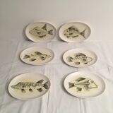 Six assiettes poisson André Baud, Vallauris années 50
