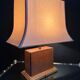 70s leather and wood pagoda lamps