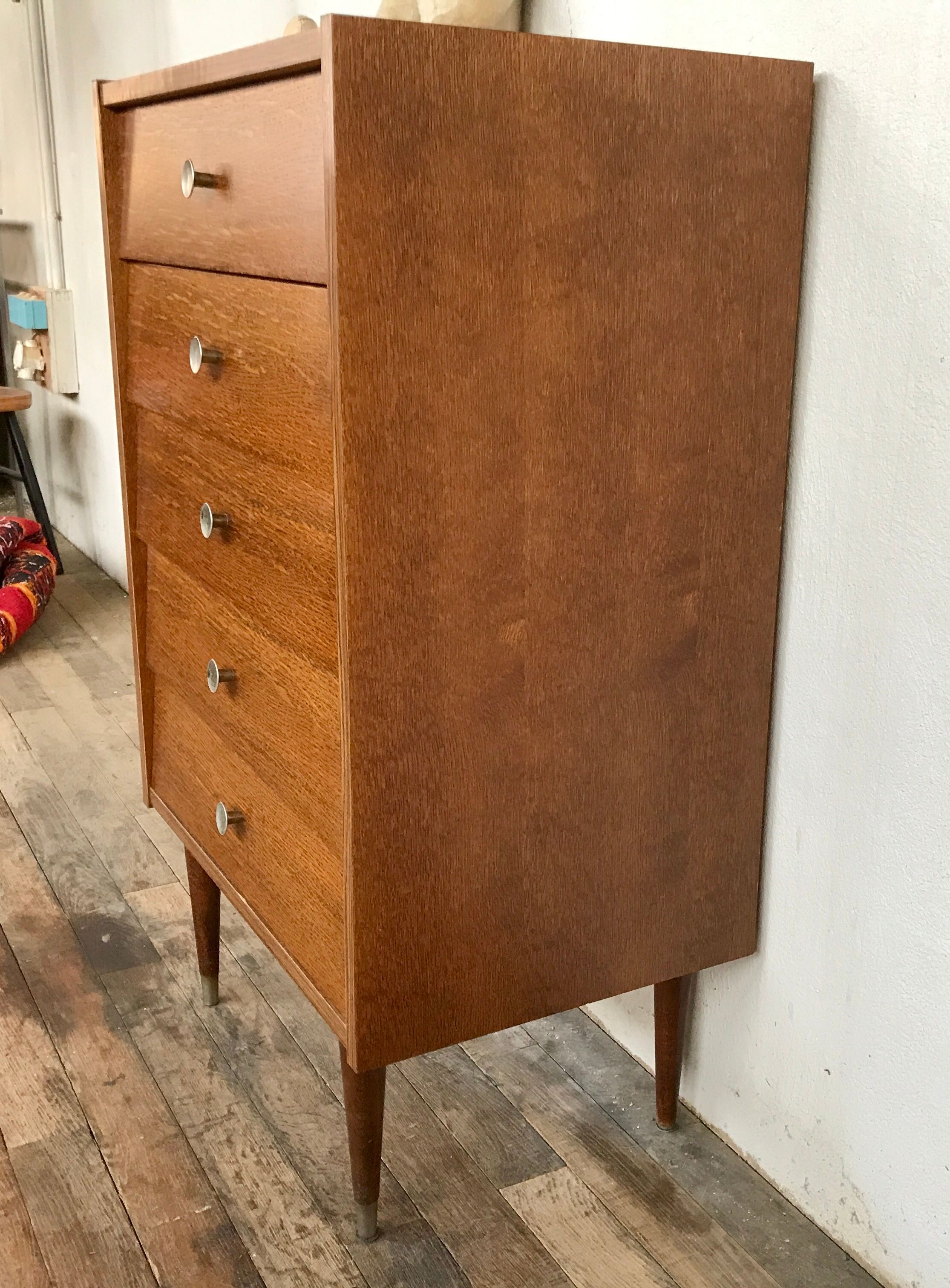 Vintage chest of drawers spindle feet oak 1960