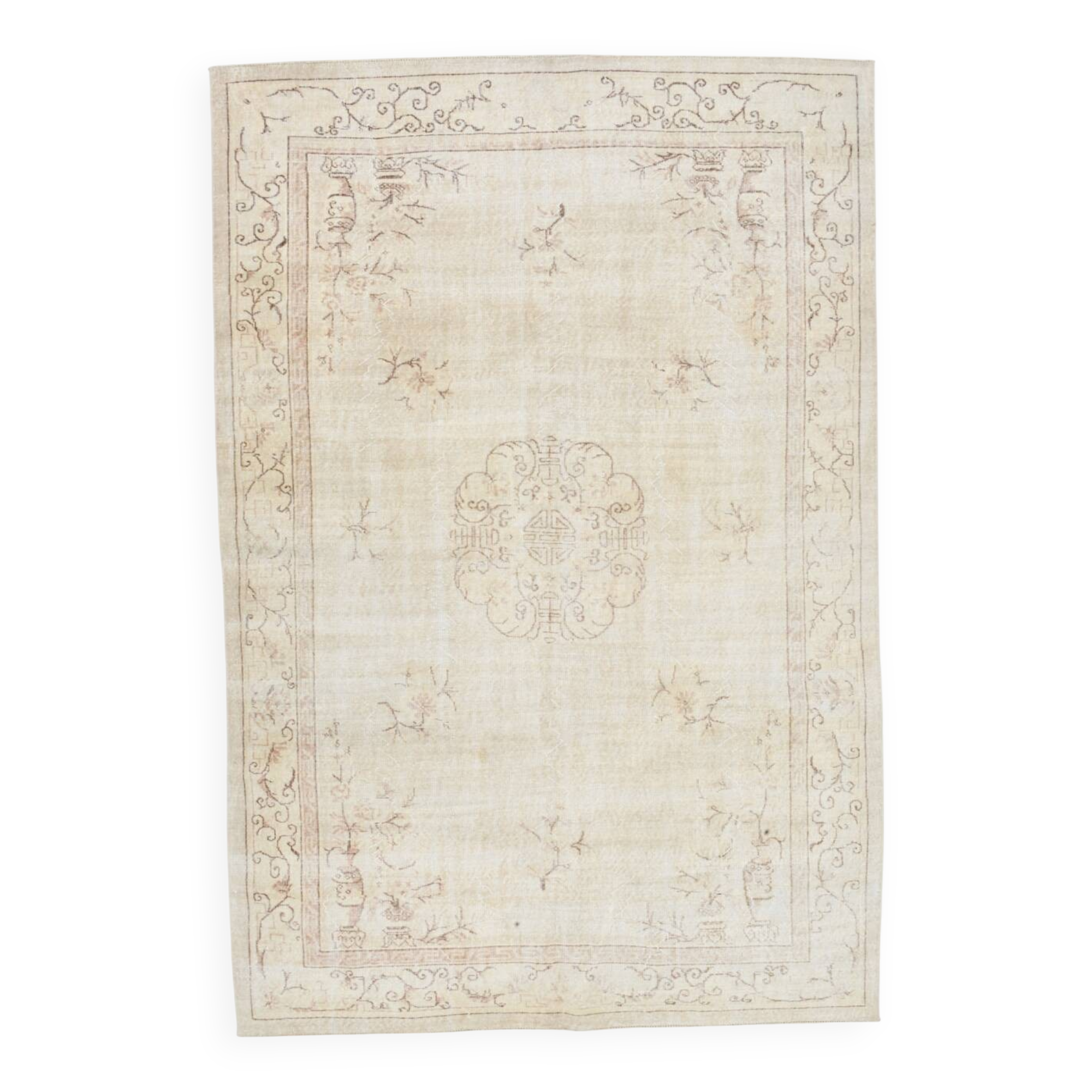 7x10 Cream Beige Oversize Vintage Rug, 209x311Cm