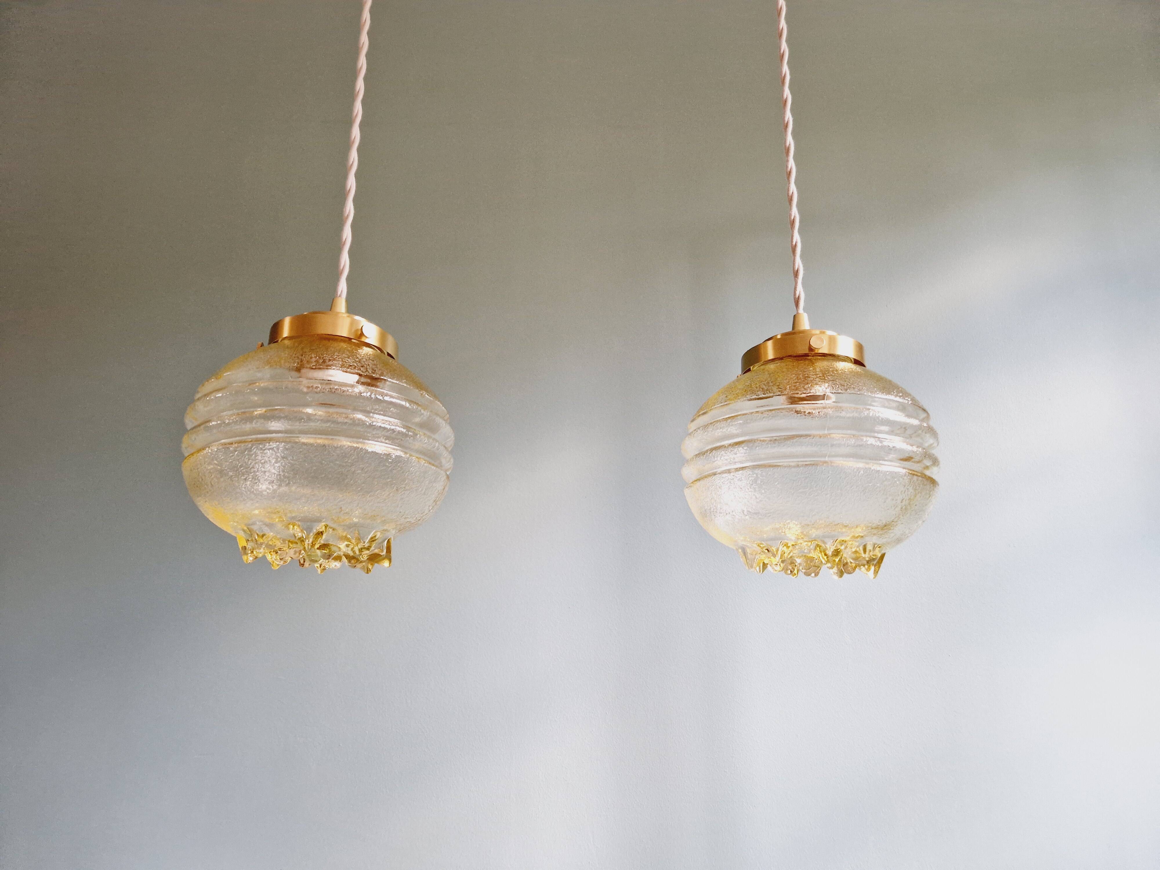 Space Age pendant light in yellow clear glass (13 available), 1960s-70s