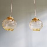 Space Age pendant light in yellow clear glass (13 available), 1960s-70s