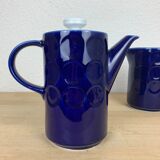 Vintage teapot and pitcher, blue ceramic