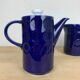 Vintage teapot and pitcher, blue ceramic